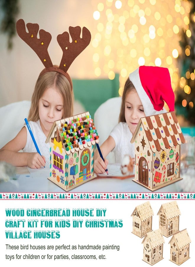 DoubleFill 4 Pack 7 Inch Christmas Gingerbread House Kit, DIY Christmas Village Houses Gingerbread House Include Colorful Pompoms and Water Color Pen for Party Games DIY Gifts (Winter) - Image 5